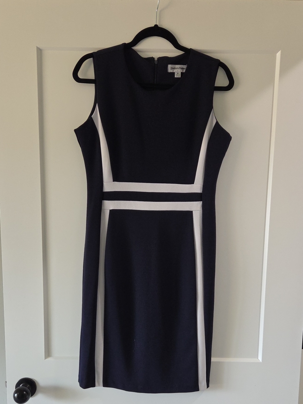 Shelby & Palmer Navy and White Sheath Dress with Contrast Panels